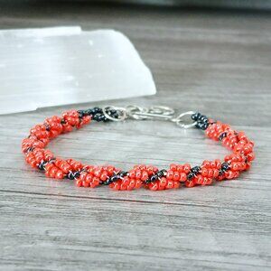 Orange beaded spiral rope bracelet, adjustable seed bead bracelet